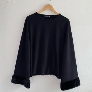 Lightweight Sweater with Faux Fur Cuffs